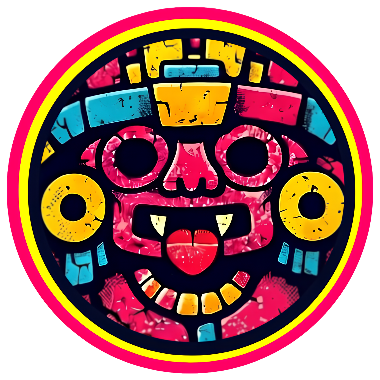 Versión redonda del logotipo de Reliquia Pop con la cara de Chakmon.